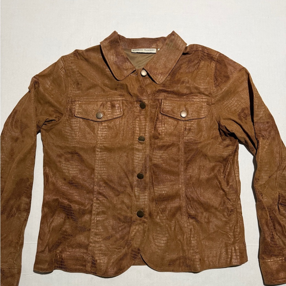 Bamboo Traders ls brown textured button up jacket, Women's Medium